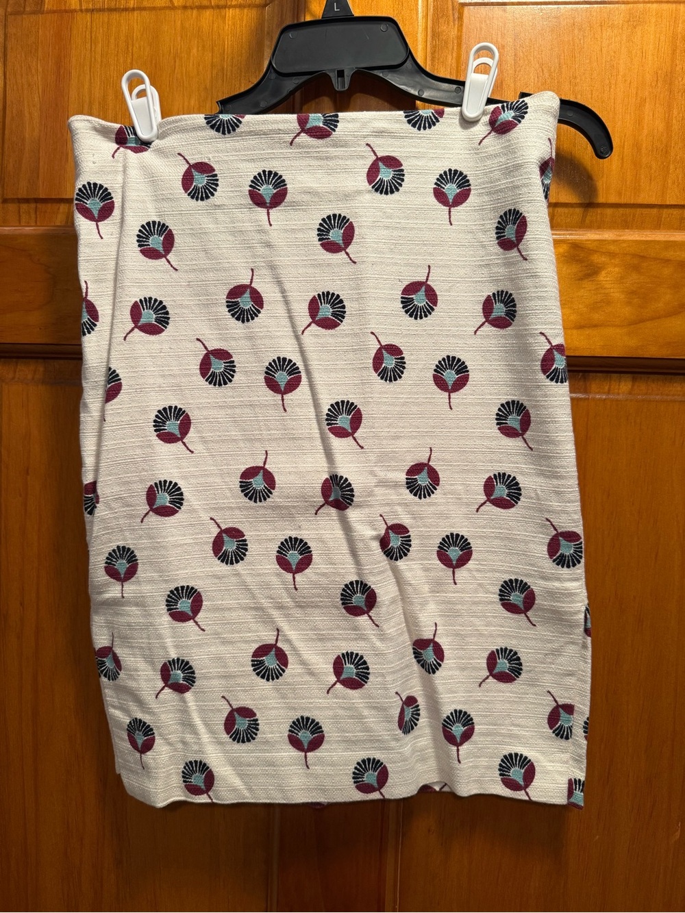 LOFT Cream Pencil Skirt with Burgundy and Black Floral Motif